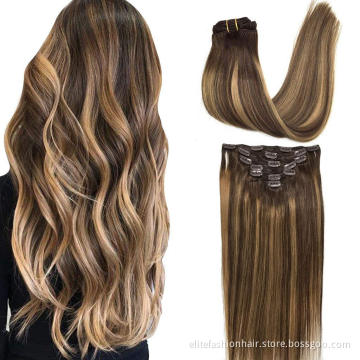 Double drawn virgin russian clip in hair extensions Straight Human Clip in Hair extension for Women clip in hair extensions